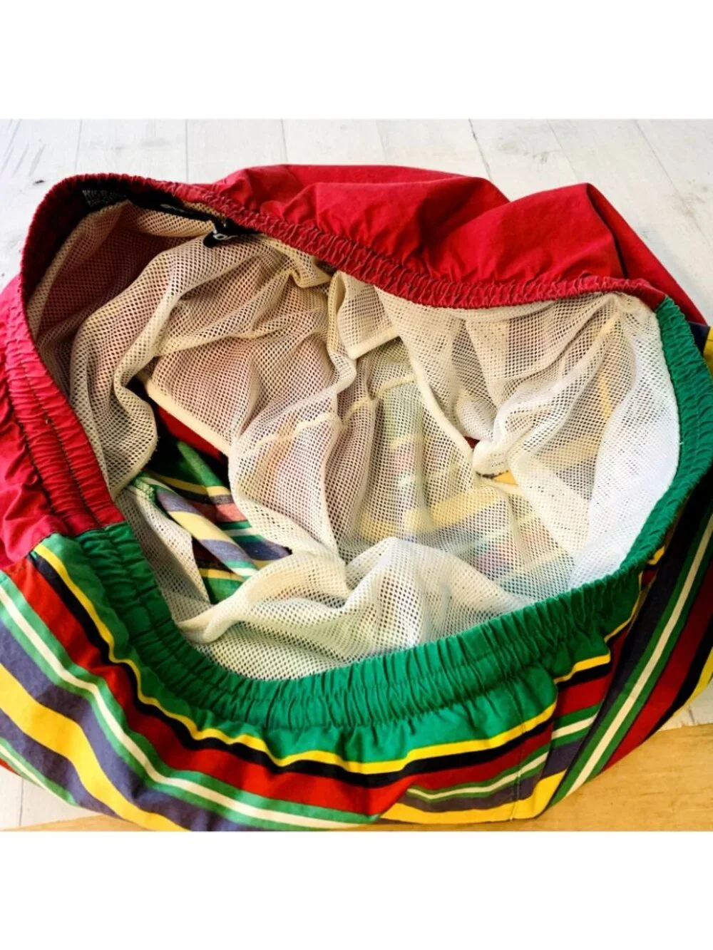 VTG Ralph Lauren Polo Sport Mens Swim Trunks Red Green Yellow Stripe Size XL
